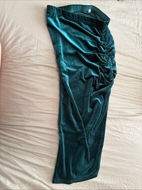Velvet Ruched Midi Skirt in Deep Teal